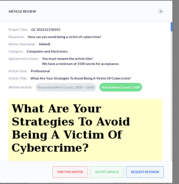 HireWriter Vendor Standard Operating Procedure (SOP)