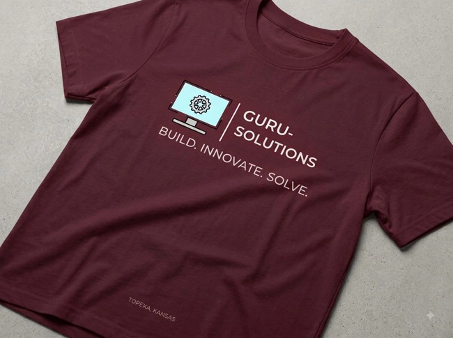 Shop the GURU Classic T-Shirt from Guru Solutions. Premium technology-inspired apparel featuring the GURU logo and “Build. Innovate. Solve.” Ships from Topeka, Kansas.
