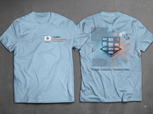 Shop the GURU Developer T-Shirt from Guru Solutions. Premium technology apparel featuring the GURU logo and developer-inspired design. Ships from Topeka, Kansas.